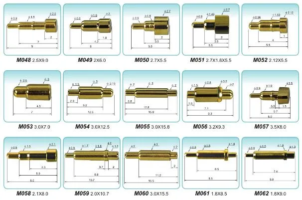 Pogo Pin Connector for PCB Board, Made of Copper Alloy, Gold and Nickel Plating